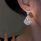 Temperament high sense zircon fan earrings versatile Popular super flash stud earrings niche design light luxury silver needle earrings women