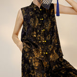 Summer new Chinese style women's clothing light luxury design high-end black silk vest trousers fashion suit M6002