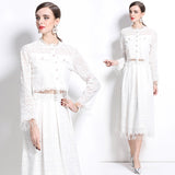 suit women's spring new age-reducing long-sleeved short top versatile umbrella skirt skirt fashionable two-piece set