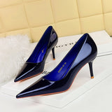 2025 9283-A5  style simple patent leather high heels women's shoes thin heels shallow mouth pointed toe versatile commuter high heels single shoes