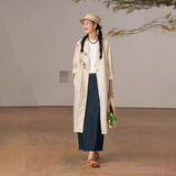 trench coat autumn women's long, grape embroidered linen coat women's, rustic and breathable long cardigan robe B0161