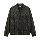 124 n retro popular autumn and winter street men's patch jacket design men's and women's lapel leather jacket