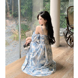 2025 High-end  niche floral suspender skirt women's summer new seaside vacation sexy meat-covering and thin dress