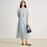 Skirt commuter high-end female summer, ramie sea breeze literary shirt skirt, versatile casual dress female B0567