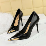 2025 3739-9 Retro  style banquet high heels, stiletto women's shoes, super high heels, shallow mouth pointed metal pointed single shoes