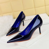 2025 9283-A5  style simple patent leather high heels women's shoes thin heels shallow mouth pointed toe versatile commuter high heels single shoes