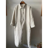 summer new literary and retro college style natural yarn-dyed linen large size medium and long lapel shirt skirt