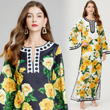 Real shot, retro printing polka dot round neck split-neck long-sleeved personalized dress, loose dress is fashionable and elegant