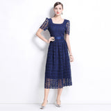 Temperament court style first love skirt square collar hollow lace waist thin dress women popular skirt women summer
