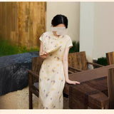 Summer "Dead Leaves and Pipa" New Chinese National Style All Ramie, Button Dyeing Cheongsam Lining Dress A0642