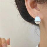 S925 silver needle silver white brushed curved square earrings commuting versatile temperament simple matte design earrings women