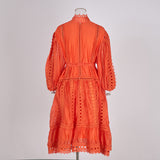 women's clothing  new hollow lace solid color loose tencel cotton short dress four colors