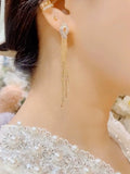 Premium chain long fringed earrings women's double C cross pure silver needle earrings temperament light luxury face thin earrings