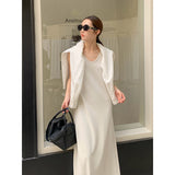 2025 THE MIND Modal solid color clean version vest skirt 2025 summer Korean minimalist style sleeveless dress T027-1