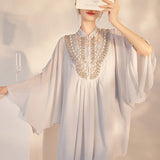 Summer new celebrity temperament heavy industry bead design bat sleeve dress high-end long dress women M5157