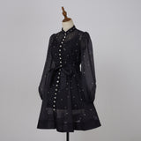 retro heavy industry diamond-encrusted lantern sleeves single-breasted waist-closed and thin pendulum dress with suspender bottom skirt inside