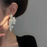 Premium sense exaggerated silver sequined earrings women's light luxury personality  silver needle earrings temperament geometric earrings