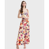 real shot, new summer printing, rubber elastic vest, high waist with chest pad, big pendulum A-shaped dress.