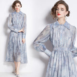 retro temperament dress spring dress women's shirt collar design sense waist thin long dress skirt tide