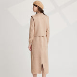Real shot, fashionable thickened personalized semi-turtleneck bottomed knitted vest + long-sleeved dress, two-piece set