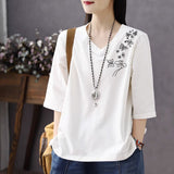 Temperament V-neck  summer new Korean version of seven-quarter sleeves simple and fashionable age-reducing loose and thin belly-covering bottoming shirt