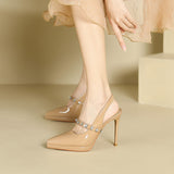 2025 1088-16 Rhinestone word with high heel sandals women's pointed thin heel waterproof table single shoes rear empty socialite high heels