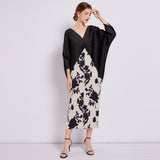 popular spring and summer  printing fashion pleated dress temperament elegant loose meat covering dress large size women