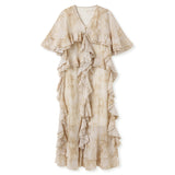 The national style is beautiful, high-end lotus leaf edge smudged fairy long dress, female summer new Chinese light luxury dress N3053