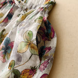 spring and summer new cotton and linen printed dress women's thin literary and retro waist thin floral skirt women