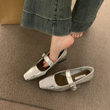 2025  low-heeled square head silver Mary Jane shoes women's shoes popular new winter single shoes retro fashion small leather shoes