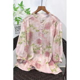 Skinny age-reducing doll shirt  new loose large size literary sweet round neck medium sleeve peony floral shirt