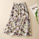 spring and summer new cotton and linen printed dress women's thin literary and retro waist thin floral skirt women