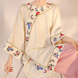 summer jacquard new Chinese printing light luxury silk shirt loose and thin design meat cover top M6061