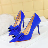 2025 3265-H2 Korean version fashion slim high heels stiletto satin light mouth pointed bow single shoes high heels women's shoes
