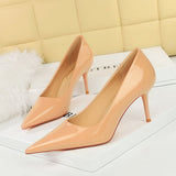 2025 9283-A5  style simple patent leather high heels women's shoes thin heels shallow mouth pointed toe versatile commuter high heels single shoes