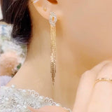 Premium chain long fringed earrings women's double C cross pure silver needle earrings temperament light luxury face thin earrings