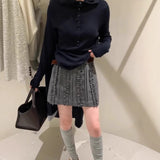 2025 Gray short skirt spring niche design sense high waist and thin fungus edge a word hip skirt cover hip skirt