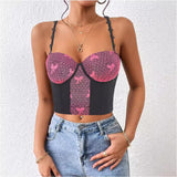 style fashion contrasting colors fish bone corset lace splicing thin sexy small vest suspender underwear