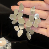 Premium sense exaggerated silver sequined earrings women's light luxury personality  silver needle earrings temperament geometric earrings