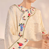 summer jacquard new Chinese printing light luxury silk shirt loose and thin design meat cover top M6061