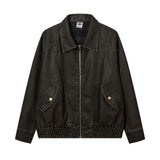 123 n retro popular autumn and winter street men's old jacket design men's and women's lapel leather jacket