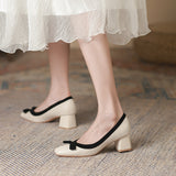 2025 5288-6  retro temperament single shoes women's spring 2025 new thick heels, light mouth bow high heels