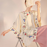 summer jacquard new Chinese printing light luxury silk shirt loose and thin design meat cover top M6061