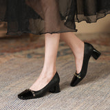 2025 5288-10 Mary Jane shoes women's autumn mid-heel 2025 new British style metal chain retro color matching thick heel single shoes