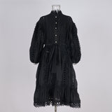 women's clothing  new hollow lace solid color loose tencel cotton short dress four colors