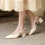 2025 5299 patent leather bag head back empty high-heeled sandals 2025 new square head temperament banquet Korean version thick-heeled single shoes women