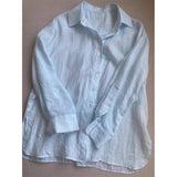 Spring and summer  new Korean version fashion temperament simple light blue cotton and linen shirt long sleeve top Popularan goods