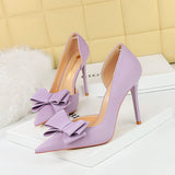 2025 626-H2 Korean version of fashionable sweet high heels, thin heel, super high heel, shallow mouth, pointed side, hollow bow, single shoes for women