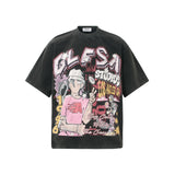 T999 n Street Summer Subculture Hip Hop Neutral High Sense Cartoon Design Men's Loose Short Sleeve T-Shirt