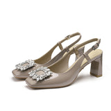 2025 778-3 thick heel high heels women's 2025 women's summer new rhinestone Mary Jane shoes rear empty square head high heel sandals women